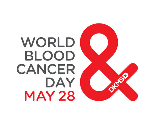 Rotes &-Zeichen mit dem Text World Blood Cancer Day May 28